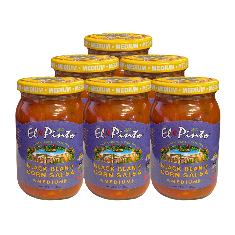 SALSA, MEDIUM BLACK BEAN AND CORN SALSA, EL PINTO, 6 PACK, 16 OZ