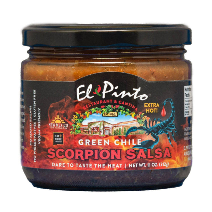 SCORPION SALSA, SCORPION GREEN CHILE SALSA, EL PINTO, 11 OZ