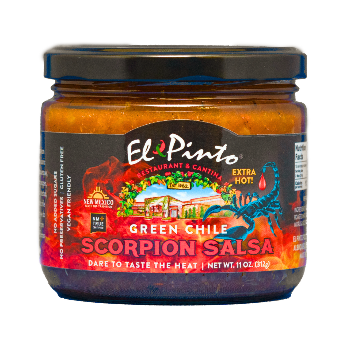 SCORPION SALSA, SCORPION GREEN CHILE SALSA, EL PINTO, 11 OZ